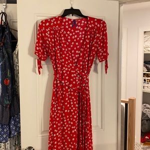 Seraphine Maternity Red floral wrap midi dress
